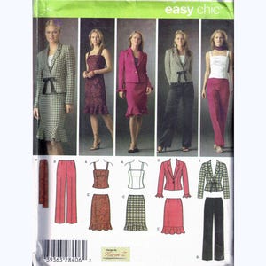 May include: A Simplicity sewing pattern, number 4885, featuring various women's clothing designs. The pattern includes options for suits, dresses, and separates. The cover displays images of the finished garments, with the text "easy chic".