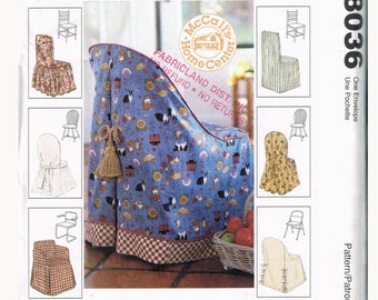 Tie Back Wooden Chair Cover Sewing Patterns - Tie On Slip Cover -  McCalls Home Decor 8036