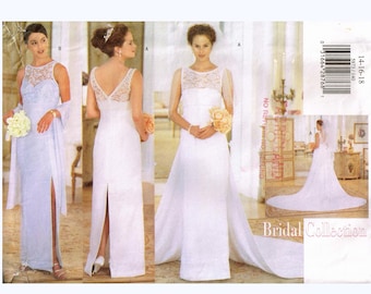 Size 14-18 Misses' Strapless Wedding Dress With Detachable Train Sewing Pattern - Butterick 5873