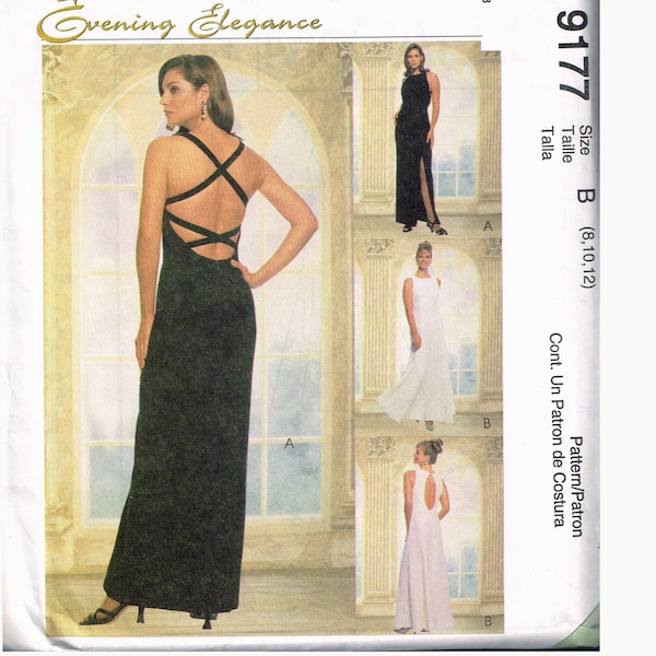 Size 8-12 Misses' Sleeveless Cross Back Or Key Hole Back Floor Length Formal Dress Sewing Pattern -  McCalls 9177