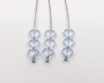 30pcs 6mm Blue With Silver Glitter Glass Heart Beads