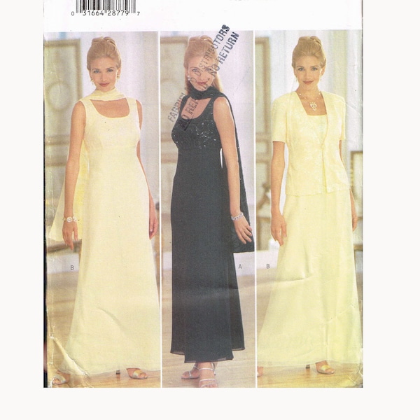 Size 8-12 Misses' Easy Formal Scoop Neck Empire Waist Floor Length Dress With Jacket Sewing Pattern  - Butterick 5878