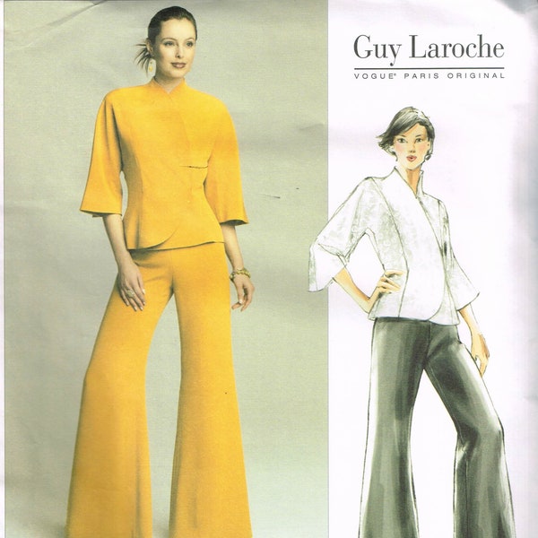 Size 8-12 Misses Funnel Neck Asymmetrical Front Jacket & Wide Leg Pants Sewing Pattern - Guy Laroche Vogue 2752