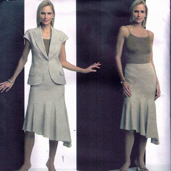 Size 12-16 Misses'  Asymmetrical Hem Skirt & Short Sleeve Jacket Sewing Pattern - Guy Laroche - Vogue V2805