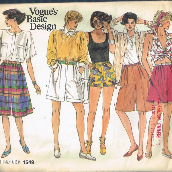 Size 14 Misses Wide Leg Flared Shorts Or Culottes With Pockets  Sewing Pattern - Vogue 1549