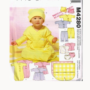 Size SM-XL Baby Long Sleeve Empire Waist Dress & Layette Set Sewing Pattern - McCalls M4280