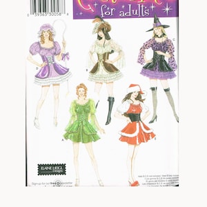 May include: Simplicity sewing pattern 4046 for adult costumes. The pattern includes five different costumes: a pirate, a witch, a fairy, a Christmas elf, and a Victorian lady. The pattern is for sizes 6, 8, 10, and 12.
