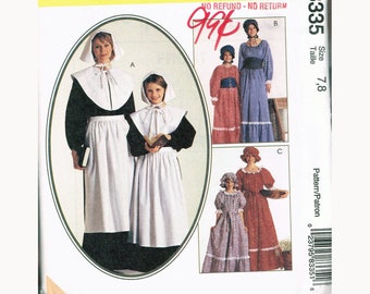 Size 7-8 Girls Pilgrim or Pioneer Dress Costumes Sewing Pattern - McCalls 8335