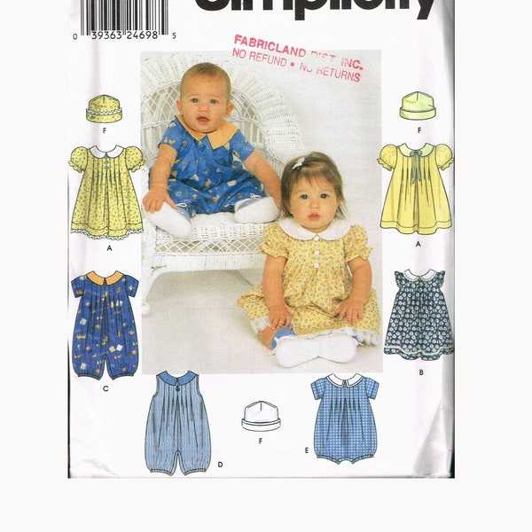 Size XXS-L Baby Peter Pan Collar Puff Sleeve Dress Or Overalls Sewing Pattern  - Simplicity 9602