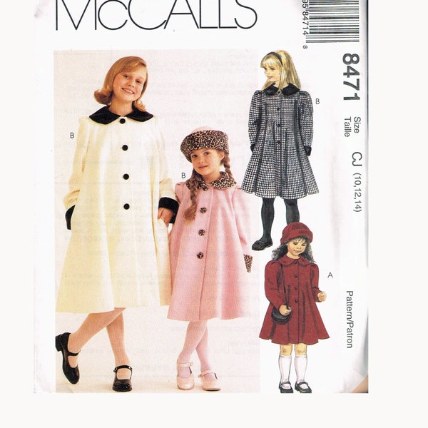 Size 10-14 Girls Princess Seam Knee Length Fit & Flare Coat And Hat Sewing Pattern - McCalls 8471