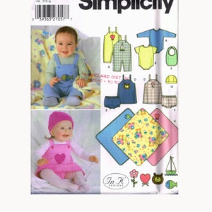 Size XXS-L Baby Girl or Boy Overalls & Snap Crotch Top Or Jumper Dress Sewing Pattern - Simplicity 5374