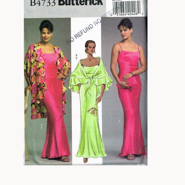 Size 16-22 Misses Plus SIze Spaghetti Strap Floor Length Formal Dress With Ruffle Front Jacket Or Shrug Sewing Pattern - Butterick B4733