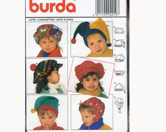 Girls or Boys Newsboy Hat Or Ear Flap Hat Or Jester Hat Sewing Pattern - Burda 4219