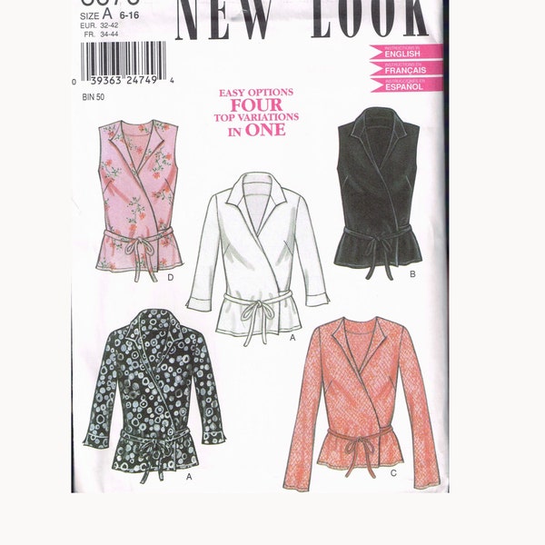 Size 6-16 Misses' Easy V Neck Sleeveless Or Long Sleeve Wrap Blouse Sewing Pattern  - New Look 6070
