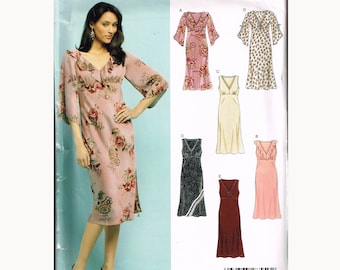 Size 8-18 Misses' Empire Waist V Neck Long Dress With Split Sleeves Sewing Pattern - New Look 6404