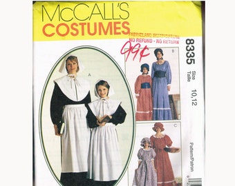 Size 10-12 Girls Pilgrim or Pioneer Dress Costumes Sewing Pattern - McCalls 8335