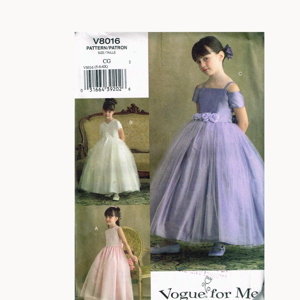 Size 5-6X Toddler Girl Special Occasion Sleeveless Full Skirt Dress With Sheer Over Skirt Sewing Pattern - Vogue For Me V8016