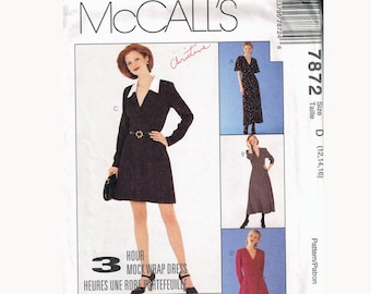 Size 12-16 Misses' Easy V Neck Mock Wrap Dress Sewing Pattern - McCalls 7872