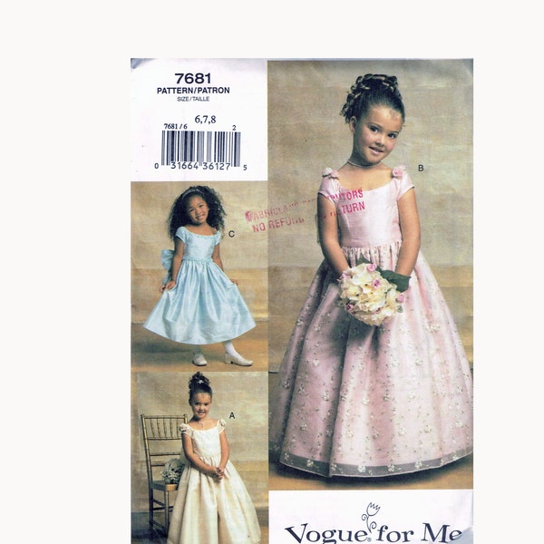 Size 6-8 Girl Special Occasion Sleeveless Full Skirt Dress With Sheer Over Skirt Sewing Pattern - Vogue For Me 7681