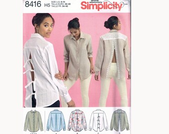 Size 6-14 Misses Long Sleeve Button Front Blouse With Back Slit Sewing Pattern - Simplicity 8416