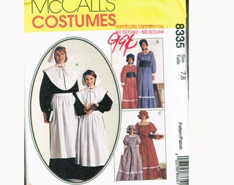 Size 7-8 Girls Pilgrim or Pioneer Dress Costumes Sewing Pattern - McCalls 8335