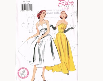 Size 14-18 Misses' Easy Retro Halter Neck Full Skirt Floor Length Dress Sewing Pattern - Butterick 6174