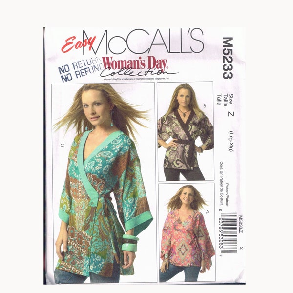 Size 16-22 Misses' Easy Plus Size V Neck Wrap Blouse Sewing Pattern - McCalls M5233