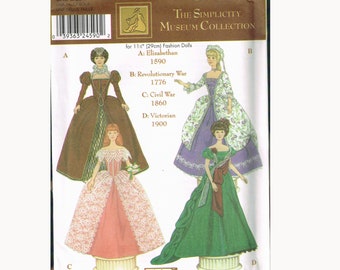 Fashion Doll Historical Victorian Dress Or Elizabethan Dress Sewing Pattern - Simplicity 9521