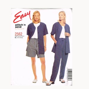 Peut inclure: Un patron de couture pour un haut et un pantalon ou un short pour femme. Le patron s'appelle "Easy stitch 'n save" de McCall's et le numéro du patron est 2562. Le patron est pour les tailles 14-16-18-20.