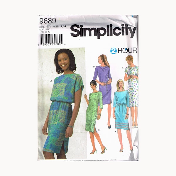Size 8-14 Misses Easy Drape Neck Long Sleeve Drawstring Waist Blouson Dress Sewing Pattern - Simplicity 9689
