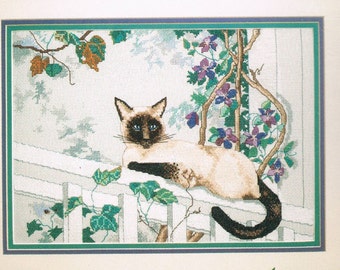 Siamese Cat On A Garden Fence Counted Cross Stitch Patterns - Samantha's Perch - Color Charts 604