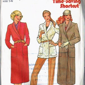 Size 14 Misses' Easy Vintage Shawl Collar Trench Coat Or Mid Thigh Coat With Pockets Sewing Pattern - Butterick 6736