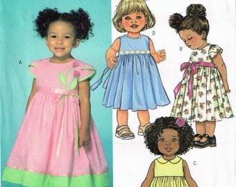 Size 1-4 Toddler Girls Easy Special Occasion Tie Back Dress Sewing Pattern  - Butterick B4112