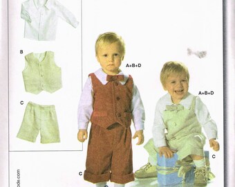 Size 6M - 3 Toddler Boy Button Up Shirt & Vest With Pull On Pants Sewing Pattern - Burda 9732