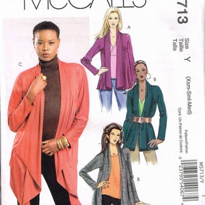 May include: A sewing pattern for a cardigan with a draped front. The pattern is for sizes X-Small, Small, and Medium. The pattern is from McCall's and is quick and easy to sew.
