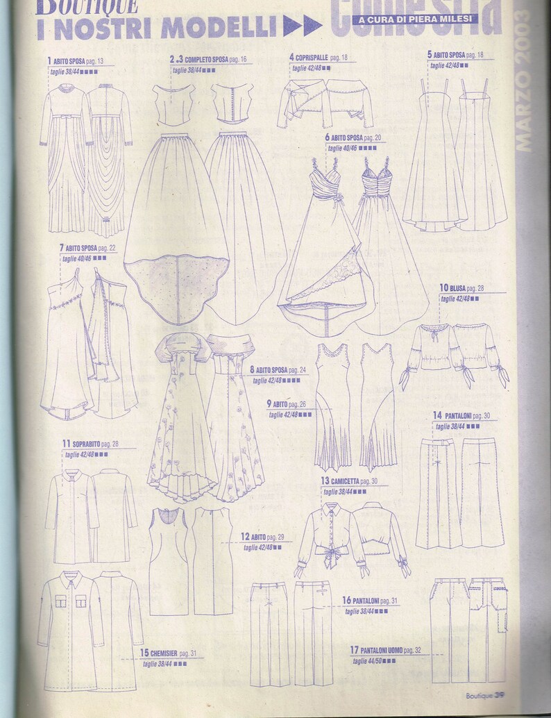 March 2003 La Mia Boutique Sewing Pattern Magazine Italian Language Wedding Dress Patterns