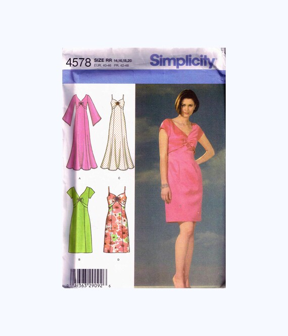 Size 14-20 Misses' Easy Plus Size Deep V Neck Flute Sleeve Formal Dress  Sewing Pattern - Simplicity 4578