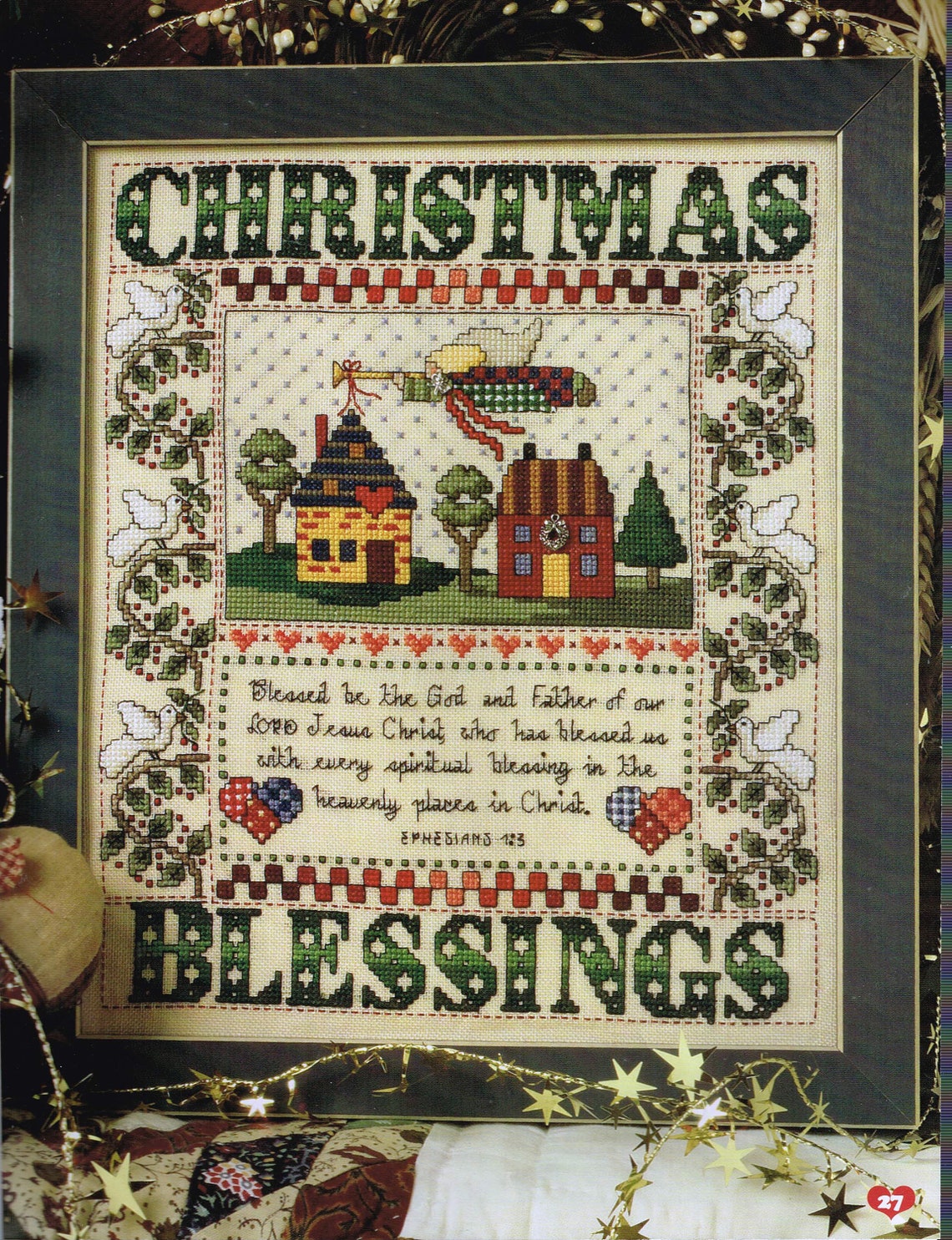 Folk Art Christmas Blessings Christian Cross Stitch Pattern | Etsy