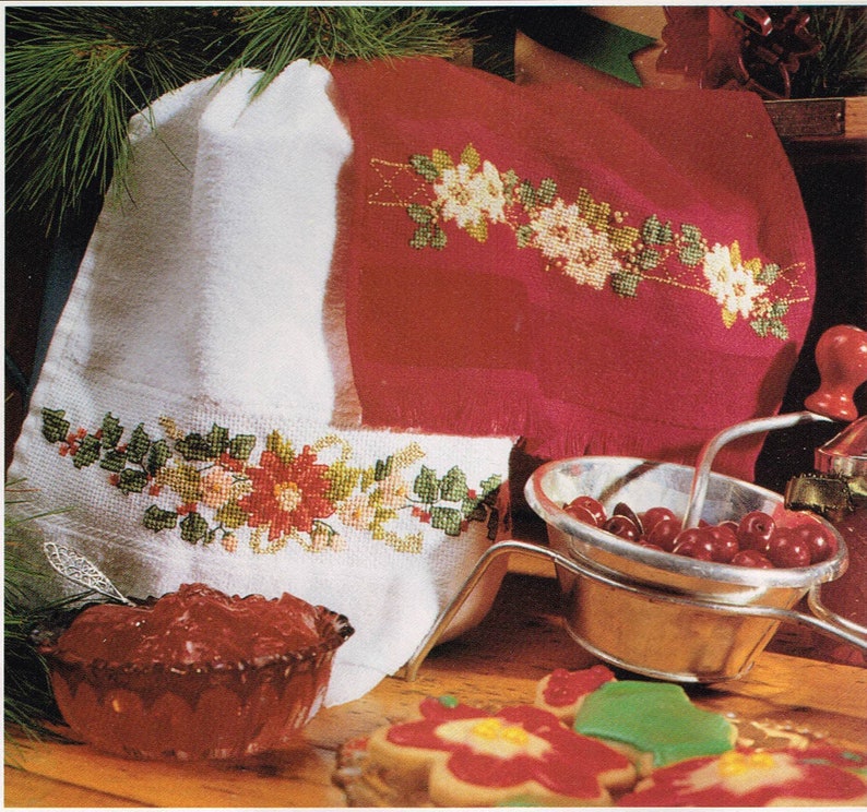 Christmas Poinsettia Cross Stitch Patterns For Tea Towels