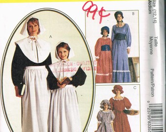 Size 12-14 Misses Pilgrim or Pioneer Dress Costumes Sewing Pattern - McCalls 8335