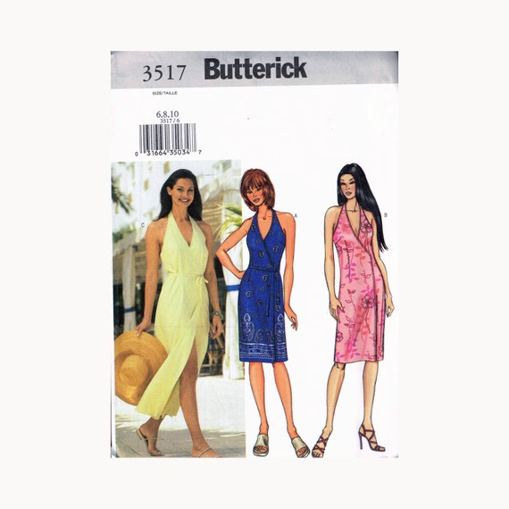 Size 6-10 Misses' Easy Halter Neck Wrap Dress Sewing Pattern - Butterick  3517 - Etsy