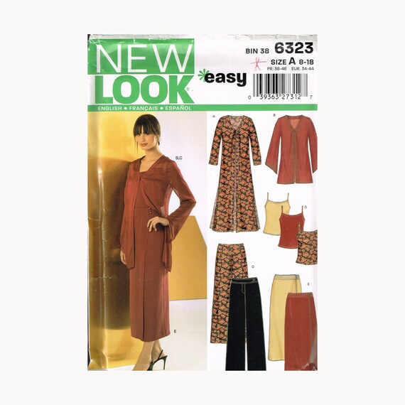 Size 8 18 Misses Easy V Neck Ankle Length Duster Jacket With Long Skirt or Wide Leg Pants Sewing Pattern New Look 6323 Etsy Canada