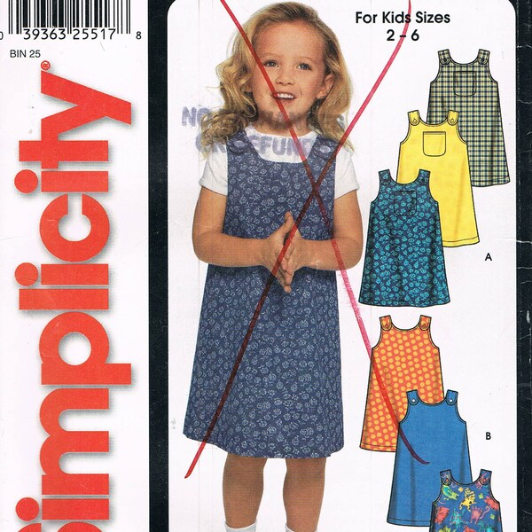 Size 2-6 Girls Easy Jumper Dress With Button Straps Sewing Pattern - Simplicity 7056