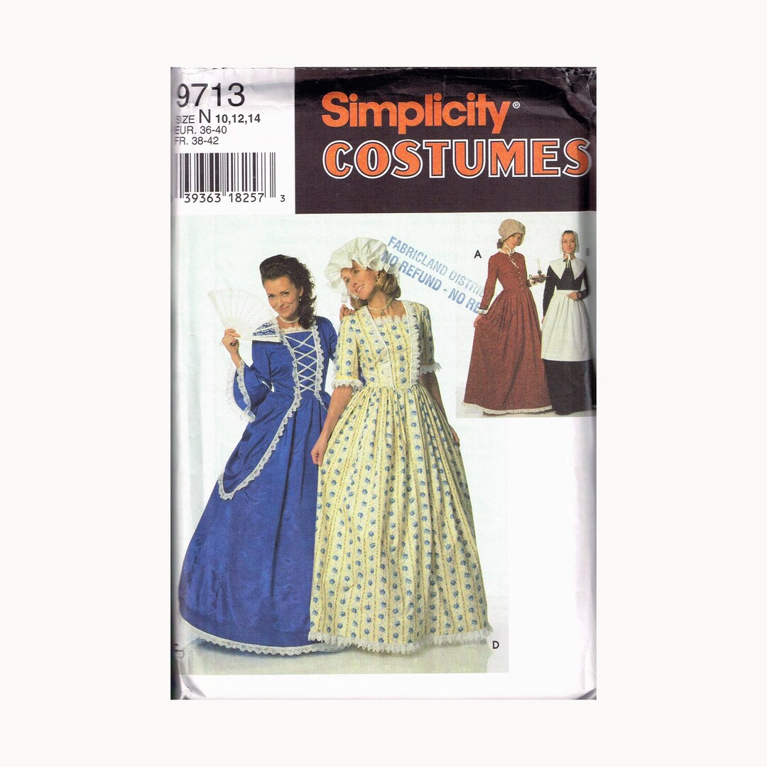Size 10-14 Misses Pilgrim or Pioneer Dress Costume Sewing Pattern ...