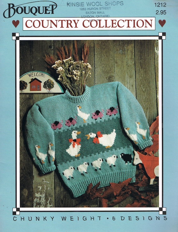 Country Collection Farm Animal Sweaters Knitting Patterns Vintage Knitting Pattern Bouquet 1212
