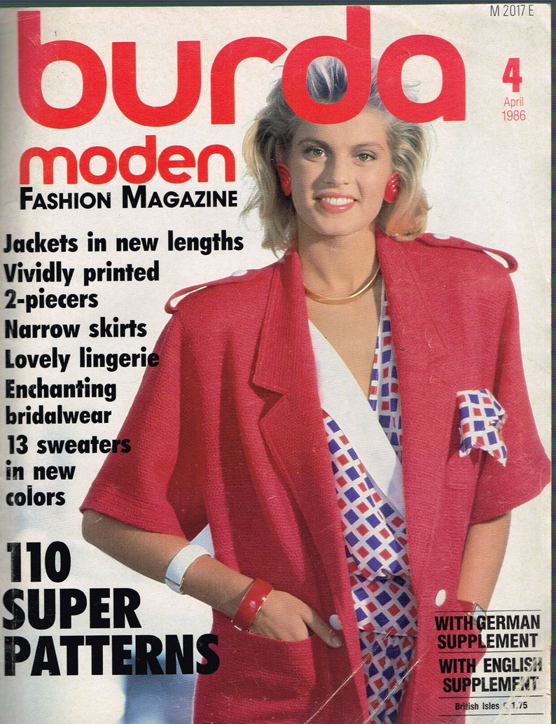 April 1986 Burda Sewing Pattern Magazine English Language Etsy