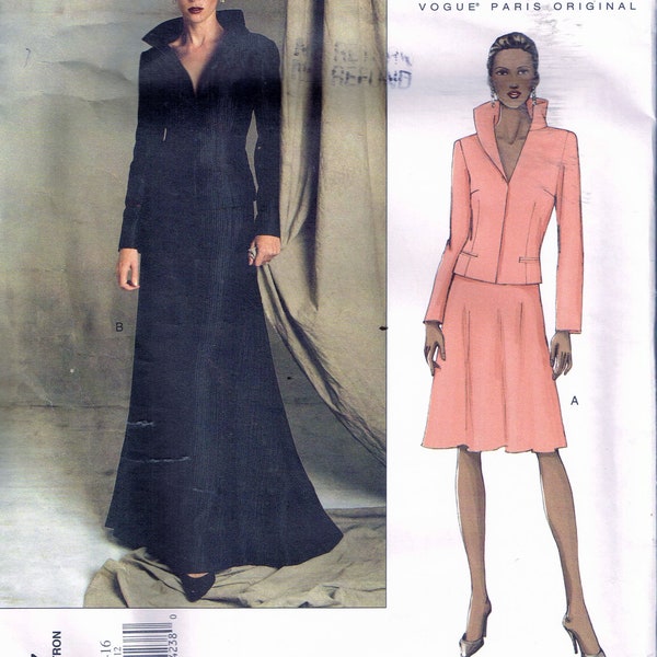 Size 12-16 Misses' 2 Piece Formal Dress With Portrait Collar Jacket & Evening Length Flared Skirt Sewing Pattern - Guy Laroche Vogue 2607