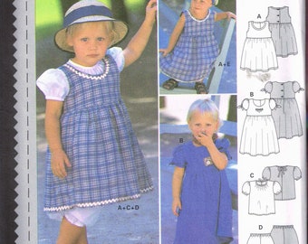Size 6M - 3 Toddler Girl Easy Sleeveless Empire Waist Dress With Puff Sleeve Blouse & Bloomer Pants Sewing Pattern - Burda 3025