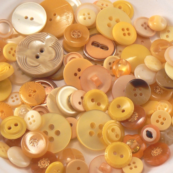 100 Vintage Yellow Button Mix - Crafting Buttons - Jewelry Buttons
