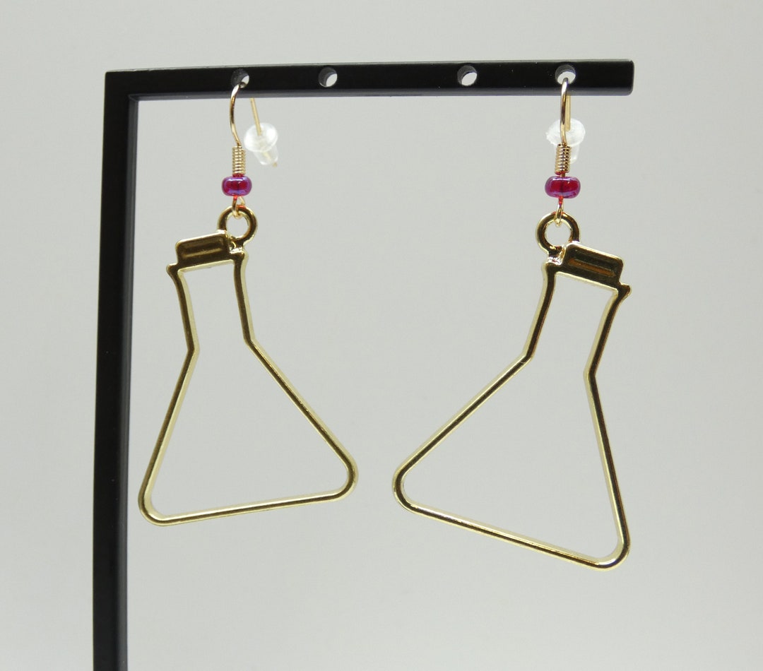 Gold Erlenmeyer Flask Silhouette Metal Dangle Earrings With Etsy